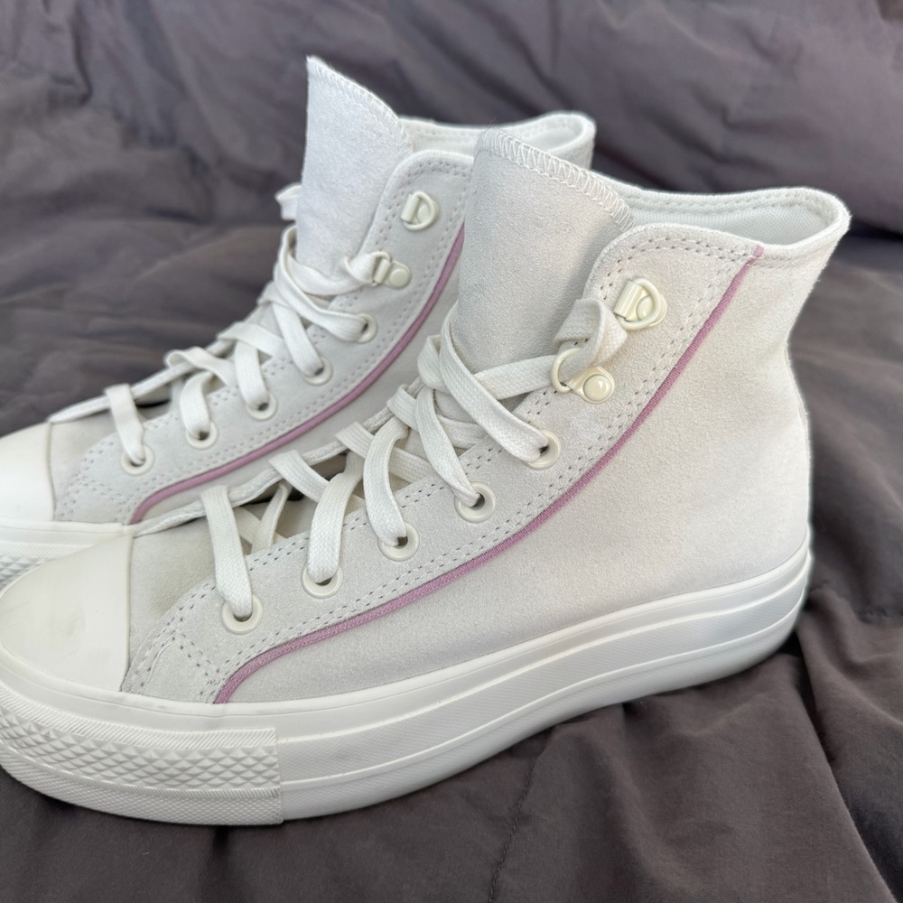 Converse White and Pink Suede High-Top Sneakers